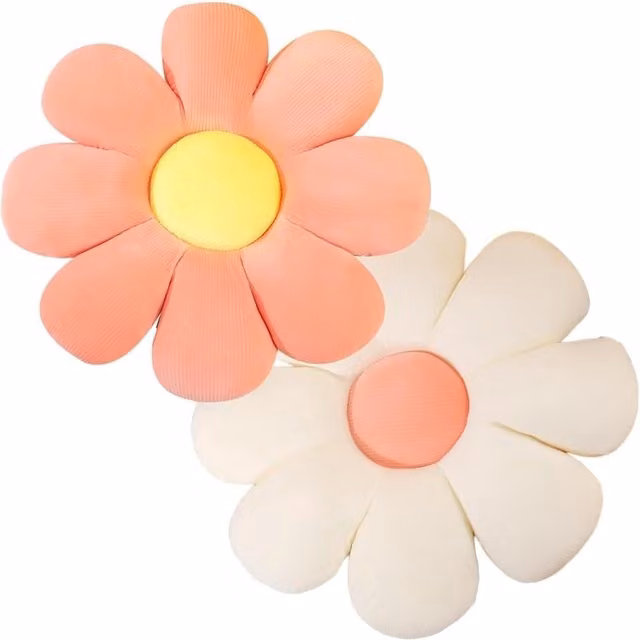 Juego de 2 cojines de suelo florales de felpa Bebusingoto en blanco y rosa para habitación infantil y decoración de sofá