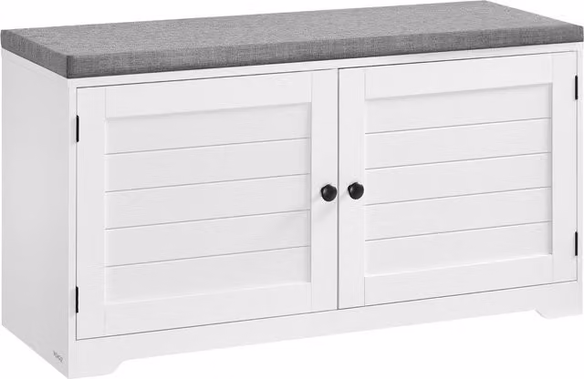 Banco zapatero VASAGLE moderno con cojín de tela en blanco y gris, An/P/Al: 101 x 35,5 x 52,5 cm