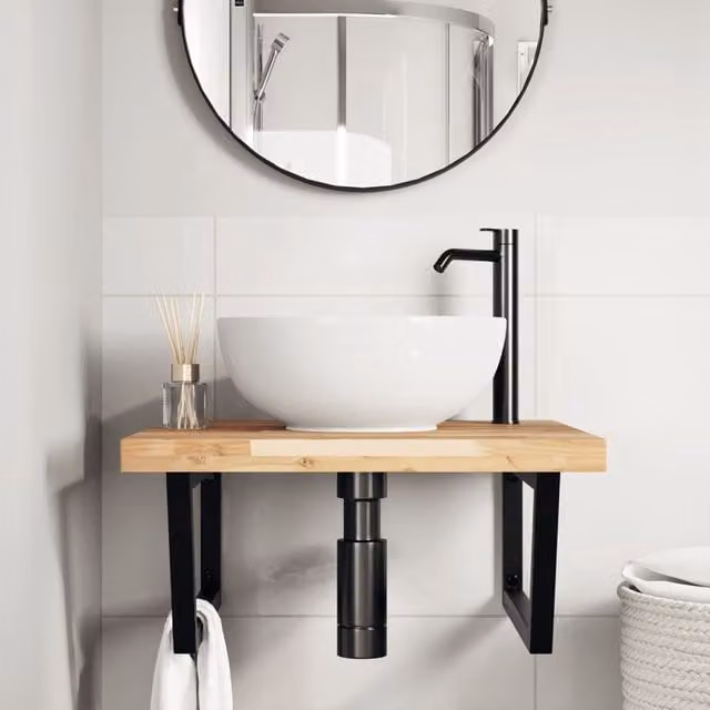 Estante de lavabo de pared SYFAX de madera de acacia y metal en color negro y marrón