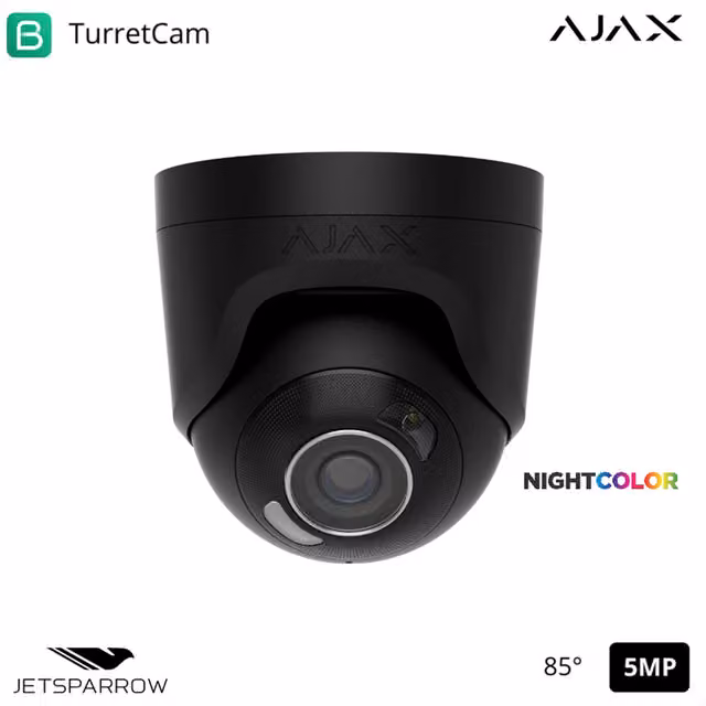 Cámara de videovigilancia cableada Ajax Turretcam HL de 5 MP en color negro