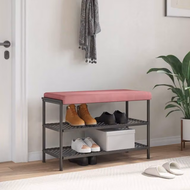 Cojín de banco rectangular de terciopelo rosa vidaXL con base antideslizante y Profundidad: 35 cm