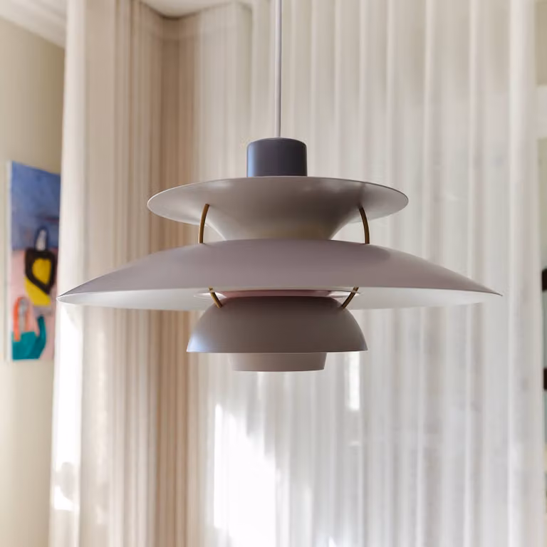 Lámpara colgante de diseño Louis Poulsen PH 5 en aluminio gris, regulable para salón o comedor