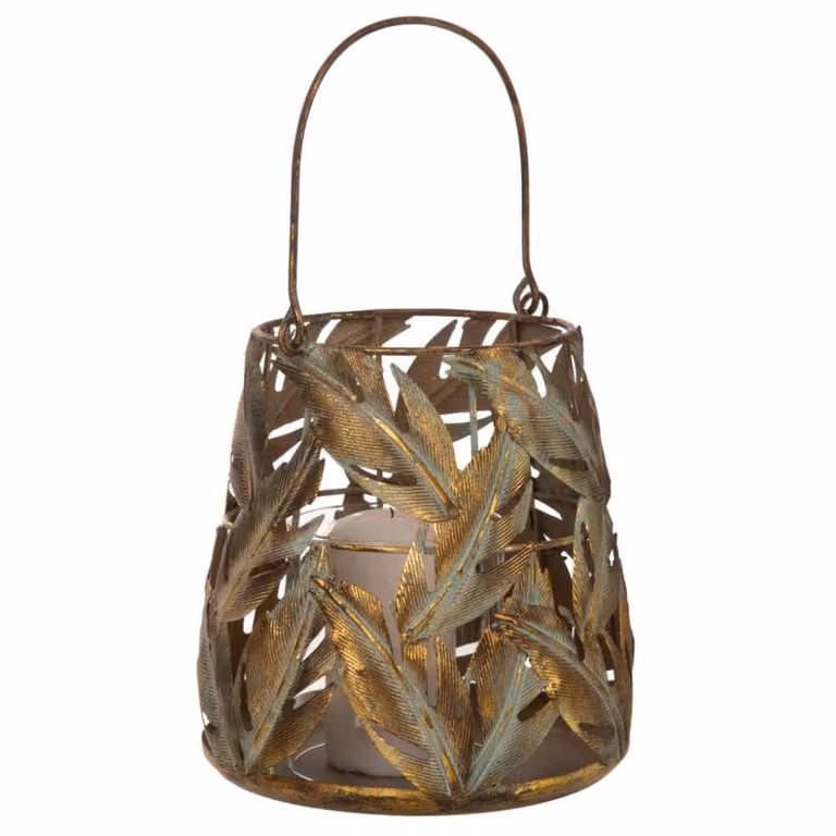 Portavelas de metal y cristal Wanderlust deco dorado An/P/Al: 17.5 x 17.5 x 19 cm