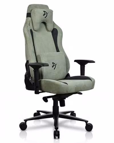 Silla Gaming Arozzi Vernazza SPSF-FST en color verde con tapicería de microfibra aterciopelada, soporte lumbar de espuma viscoelástica y reposabrazos 4D