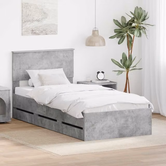 Estructura de cama moderna Maison exclusive en madera de ingeniería gris con cajones, An/P/Al: 75 x 190 x 90 cm