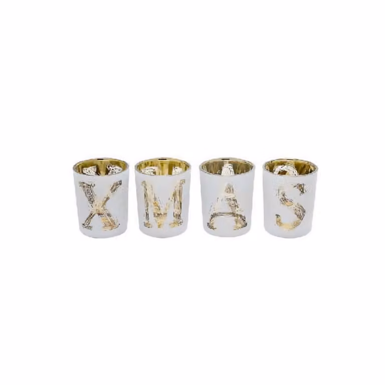 Set de 4 portavelas de Navidad Sia Deco en vidrio blanco y dorado para tealight, redondos, An/P/Al: 5,5 x 5,5 x 6,5 cm