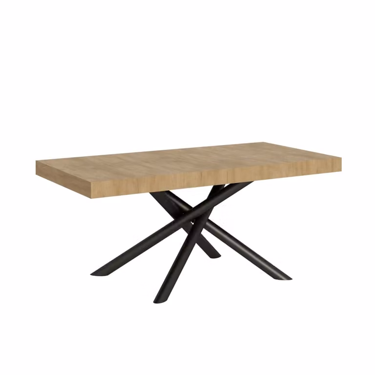 Mesa extensible Fama de roble natural y estructura de hierro antracita, An/P/Al: 180 x 90 x 77 cm (extensible hasta 284 cm)