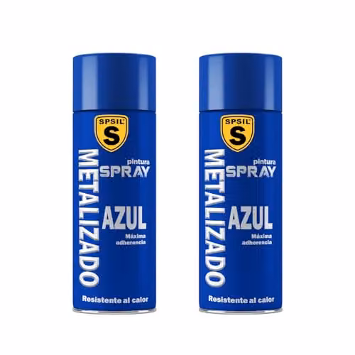 Pack de 2 unidades de Pintura Spray SPSIL Azul Metalizado con Brillo para Metal, Madera y Plástico, 400 ml cada una