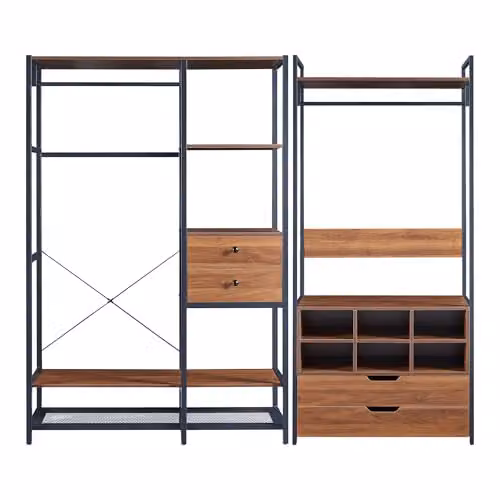 Conjunto de 2 Percheros Burro Larem en.casa con 4 Cajones y 6 Compartimentos, Efecto Nogal, An/P/Al: 120 x 40 x 180 cm