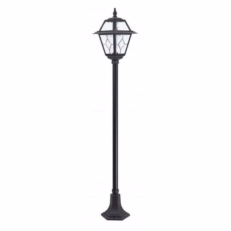 Lámpara de pie exterior retro SU-MA modelo K 5002/1/N con cristal de colores y estructura negra, Altura: 160 cm, IP43, compatible con bombilla E27