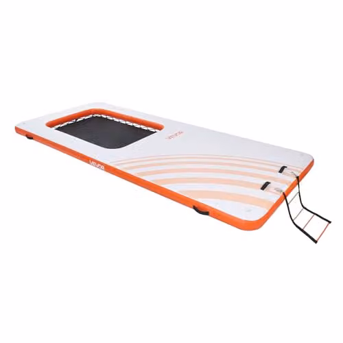 Embarcadero inflable VEVOR para piscina y playa, plataforma flotante de PVC y acero inoxidable, color naranja y blanco, An/P: 4,57 x 1,98 m