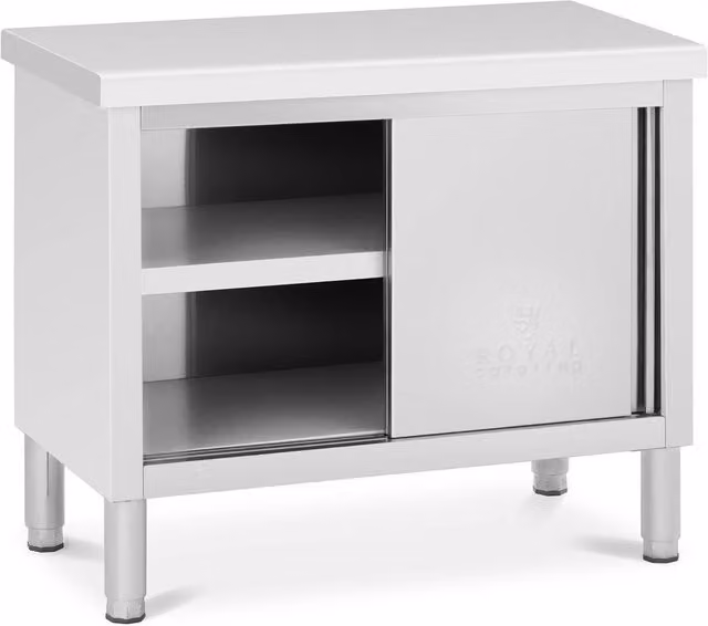 Armario bajo de cocina Royal Catering en acero inoxidable color plata con puertas correderas y estantes internos An/P/Al: 100 x 50 x 85 cm