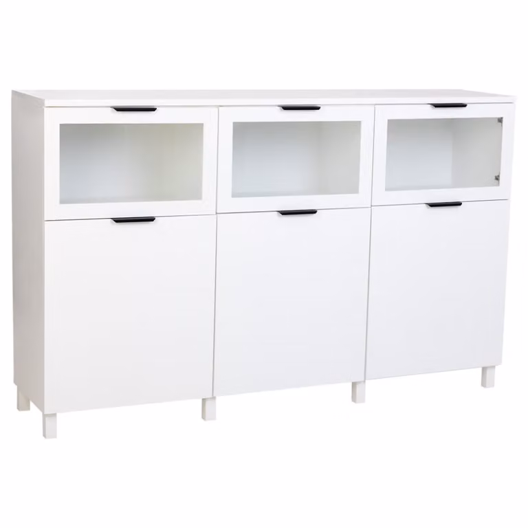 Aparador de madera Wanderlust deco en color blanco con 3 puertas y 3 cajones, estilo minimalista. An/P/Al: 180 x 42 x 114 cm