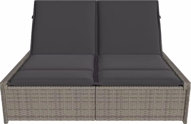 Tumbona doble SYFAX de ratán y metal con cojines resistentes a la intemperie en color gris y reposacabezas ajustable