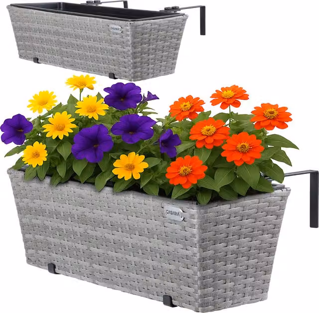 Set de 2 maceteros para balcón Casaria en poliratán color gris, An/P/Al: 60 x 20 x 19 cm