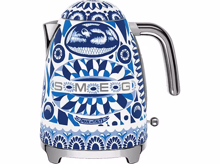 Hervidor de agua Smeg Dolce & Gabbana Blue Mediterraneo azul de 1,7 l con acero inoxidable y apagado automático