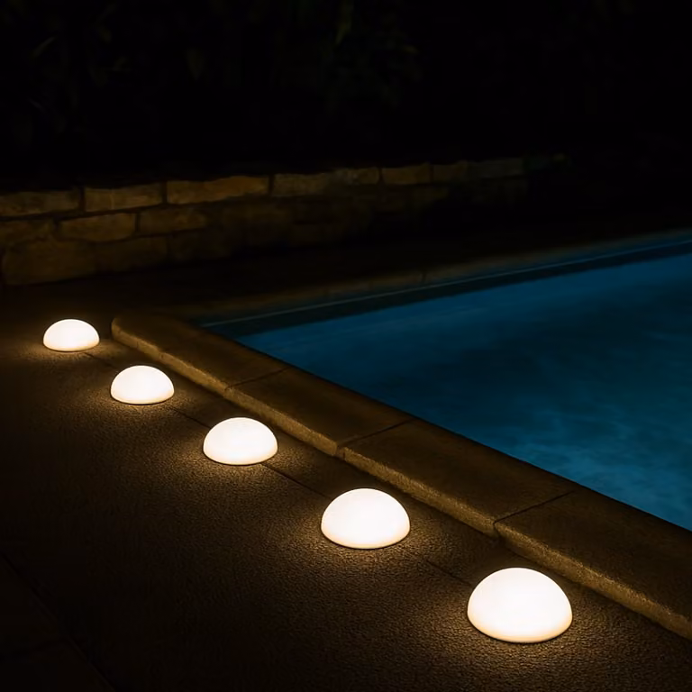 Juego de 5 balizas solares de media luna Lumi Jardin en color blanco para jardín, conectables, Diámetro: 15 cm