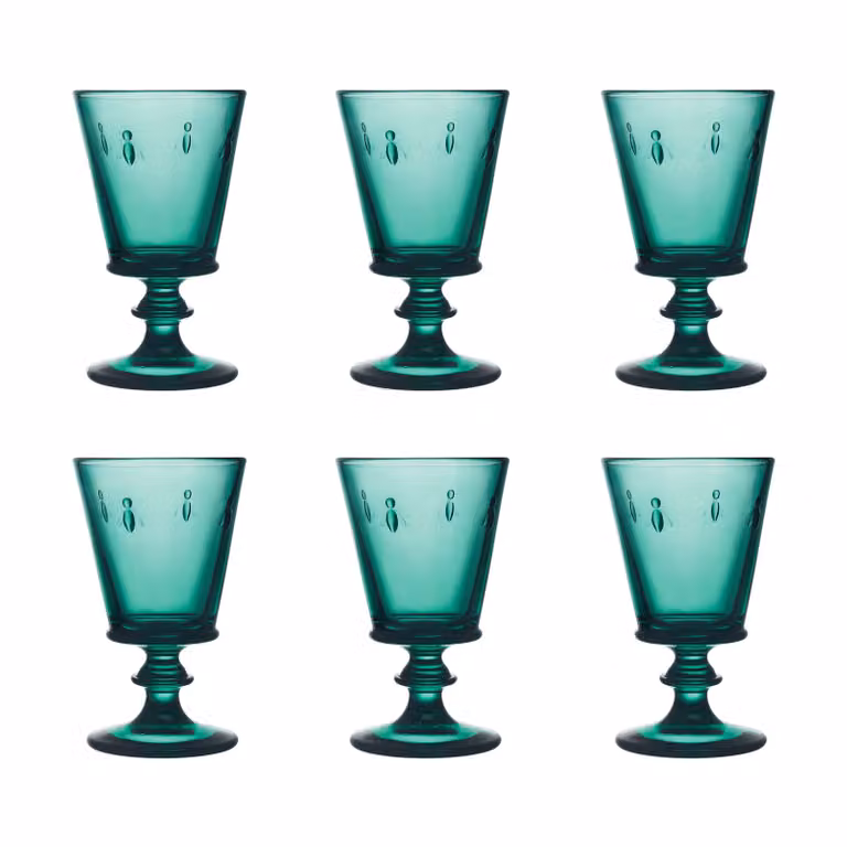 Set de 6 copas de vino La Rochère Abeille de cristal en color verde de 240 ml