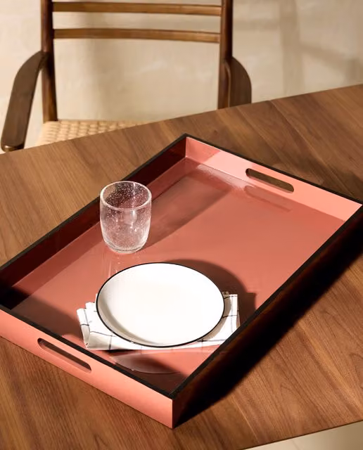 Bandeja decorativa moderna de madera El Corte Inglés, rectangular, color rosa y marrón, An/P/Al: 60 x 40 x 0 cm