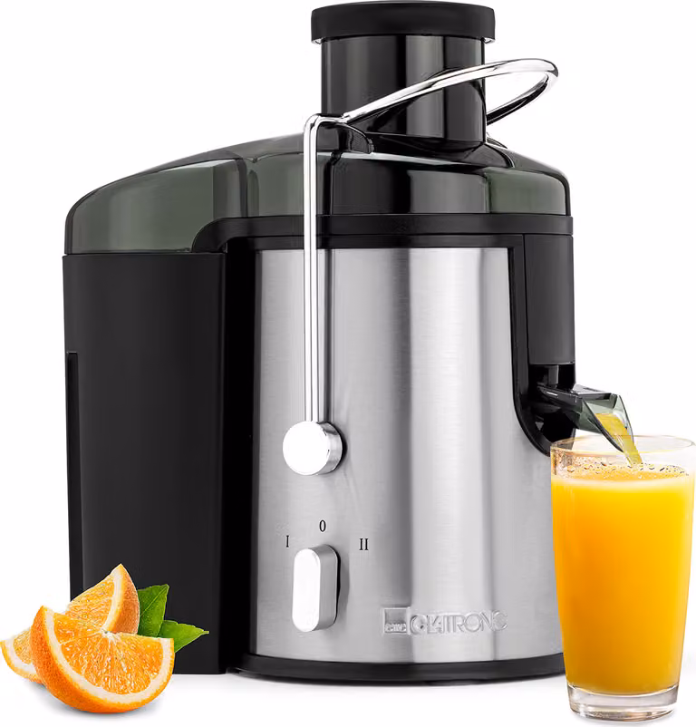 Exprimidor lento Clatronic para frutas y verduras de 400 W en color gris y acero inoxidable