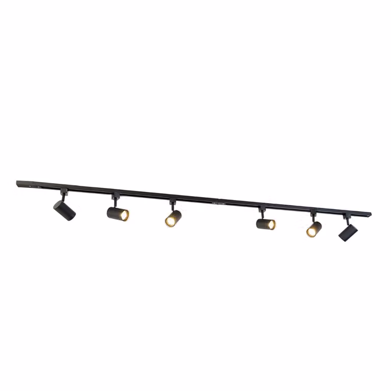 Kit de iluminación de carril Qazqa Iconic Jeana moderno con 6 focos negros ajustables de 200 cm para bombillas LED GU10 monofásicos