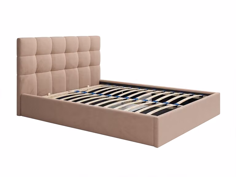 Cama con arcón MIRDAL tapizada en terciopelo beige An/P/Al: 200 x 180 x 35 cm