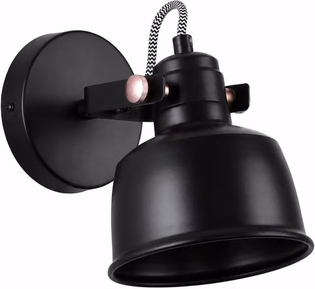 Aplique de pared industrial Alpinaluz en metal negro con diseño retro orientable y casquillo E14