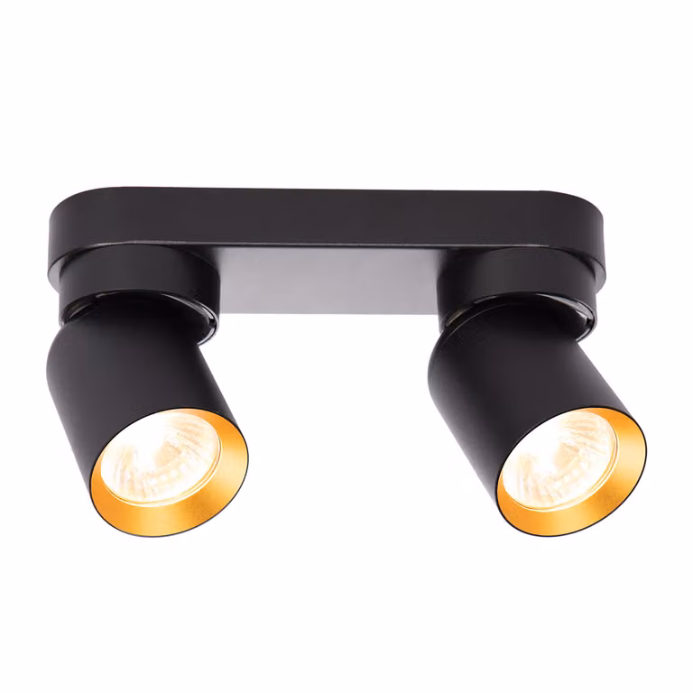 Tira de luz negra Milagro con 2 focos GU10 de 10W, diseño ajustable en color dorado y negro para techo