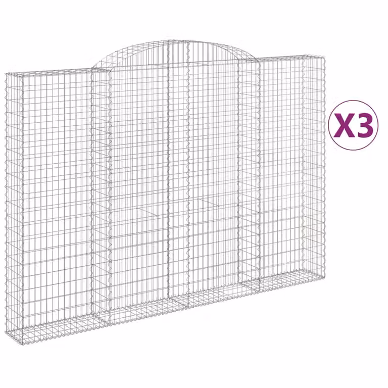 Set de 3 cestas de gaviones Syfax con forma de arco en acero galvanizado color plata, An/P/Al: 300 x 30 x 200/220 cm