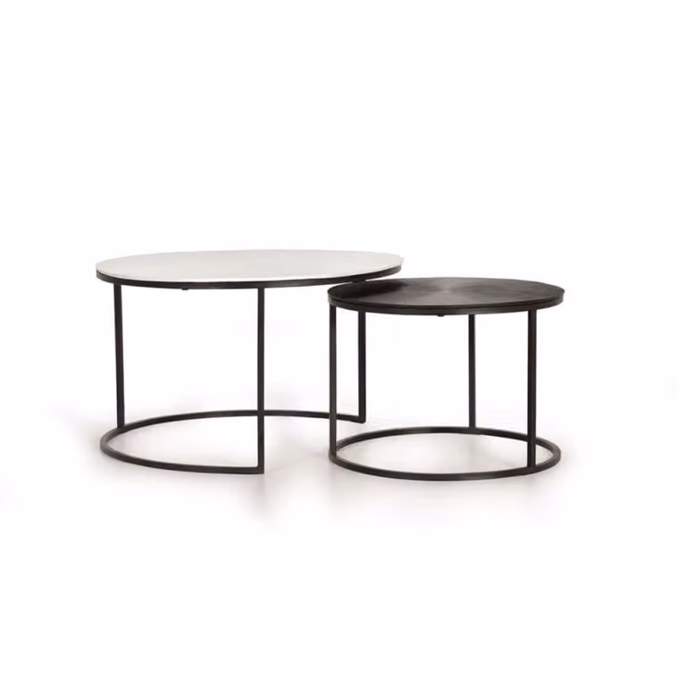 Set de 2 mesas de centro nido Giner y Colomer de estilo industrial con estructura de metal y tapa de madera, An/P/Al: 76 x 45 x 76 cm y 72 x 45 x 76 cm