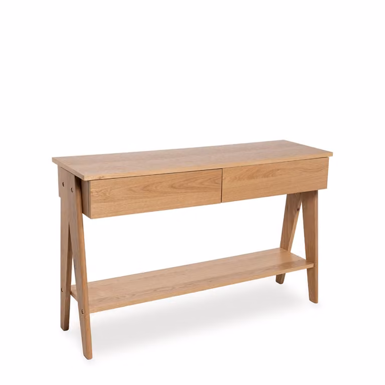 Consola recibidor Urdi de KOKETTO HOME con cajones y acabado en madera de roble color marrón, An/P/Al: 120 x 35 x 76 cm