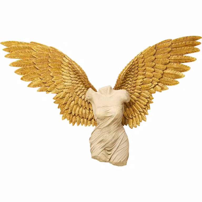 Figura decorativa de busto de mujer con alas de Kare Design en color blanco y dorado para montaje en pared