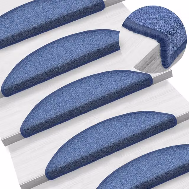 Set de 15 alfombrillas para escaleras semicirculares Vidaxl en color azul, autoadhesivas y lavables, An/P/Al: 56 x 17 x 3,5 cm