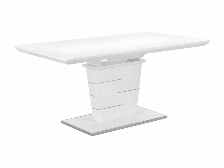 Mesa de comedor extensible AMELLE rectangular en MDF lacado blanco con columna central para 6 a 8 adultos An/P/Al: 160 x 90 x 76 cm