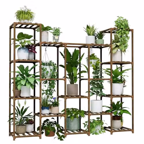 Bamworld Soporte para Plantas de Interior y Exterior de Madera Marrón para 14 Macetas, An/P/Al: 50,8 x 50,8 x 50,8 cm