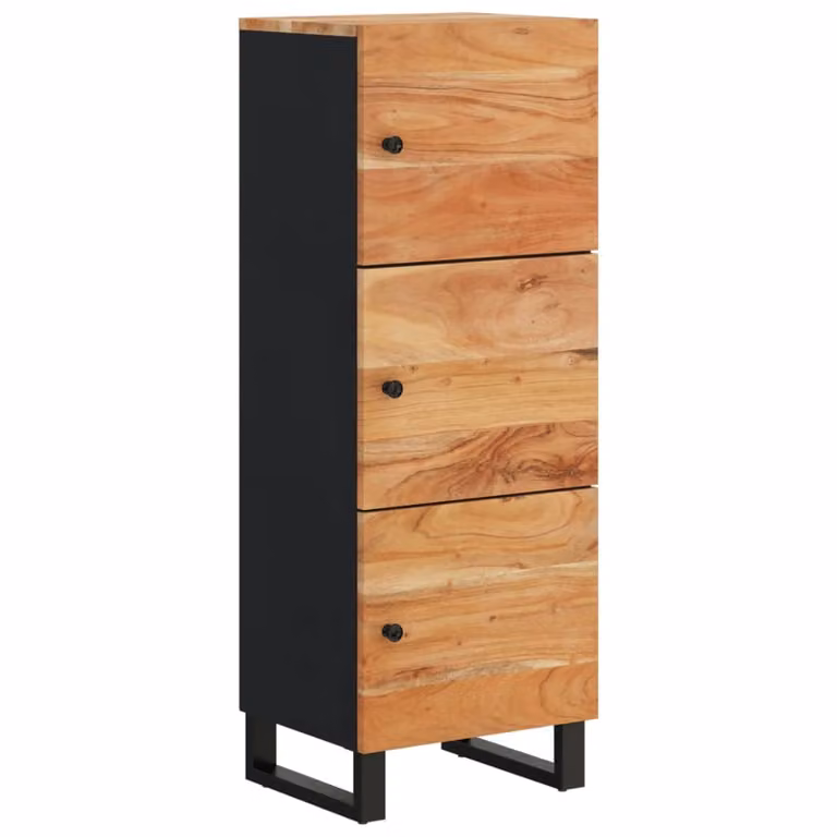 Aparador de estilo industrial vidaXL con 3 puertas de madera de acacia maciza y hierro en color marrón, An/P/Al: 40 x 33 x 110 cm