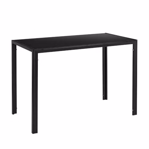 Mesa de comedor Helloshop26 con bandeja de cristal y patas de acero en color negro y gris