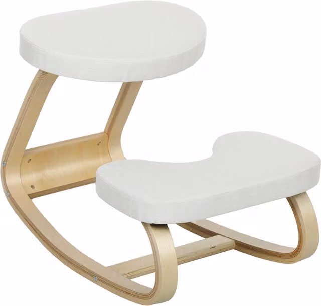 Asiento de rodillas ergonómico HOMCOM de madera de abedul y tela color beige para oficina en casa