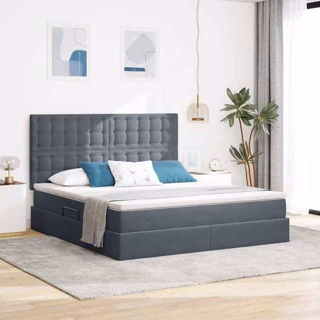 Cama con almacenamiento y colchón híbrido Maison Exclusive en gris, An/P/Al: 180 x 200 x 280 cm