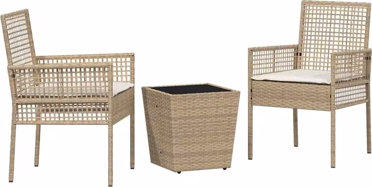 Juego de bistro de jardín Syfax de 3 piezas en ratán sintético y cristal color beige