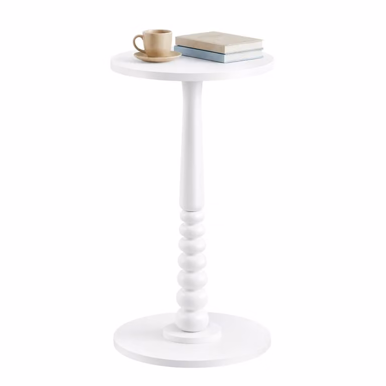 Mesa de centro redonda VASAGLE de estilo mid-century en color blanco con patas de madera An/P/Al: 55 x 30 x 45 cm