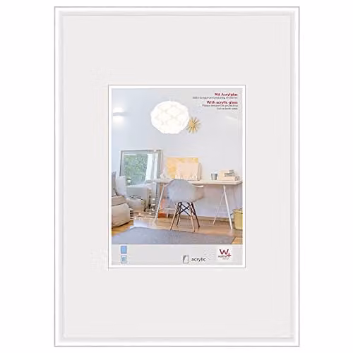 Marco de fotos Walther Design New Lifestyle blanco con vidrio acrílico, rectangular, An/P/Al: 42 x 59,4 cm