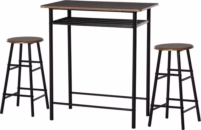 Set de mesa de bar NORTHIX con taburetes y almacenamiento, estilo industrial, color negro y marrón, An/P/Al: 80 x 50 x 90 cm