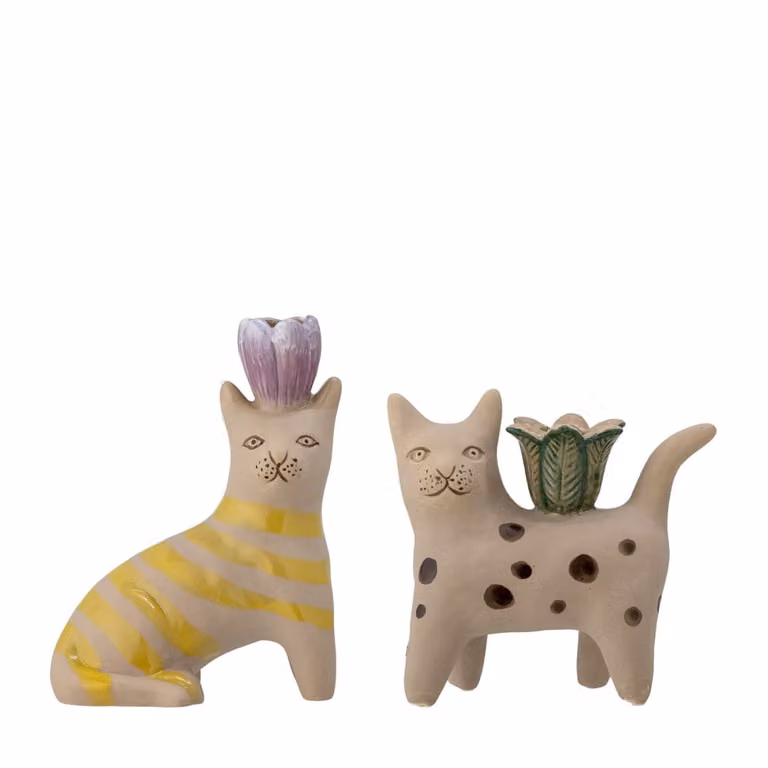 Set de 2 portavelas Mamie de Bloomingville en cerámica de color marrón y multicolor con estilo rústico para mesa