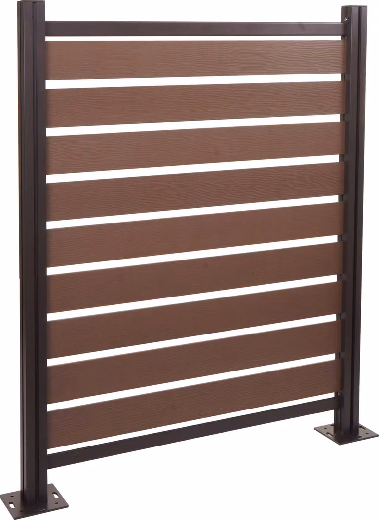 Valla para contenedores de basura Mendler HWC-K57 de aluminio con aspecto de madera, extensible, color marrón, An/P/Al: 130 x 110 x 6 cm