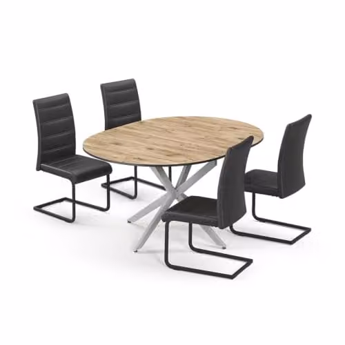Set de mesa de comedor Vicco Loyd con 4 sillas, Roble rústico y Gris, An/P/Al: 120 x 120 x 76,5 cm