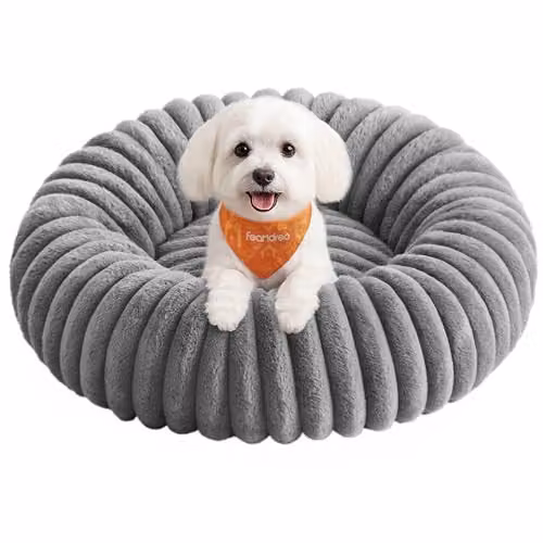 Cama para perros tipo donut FEANDREA en color gris, antideslizante y con funda extraíble, Diámetro: 60 cm