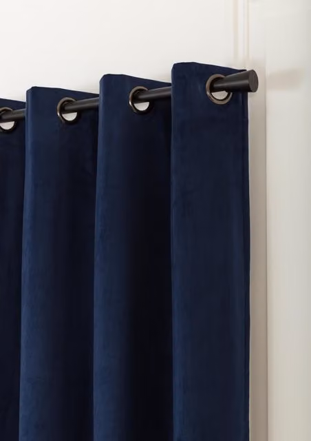 Cortina térmica Moondream ThermActiv 2en1 de terciopelo azul, opaca con ollaos, An: 130 cm, Al: 250 cm