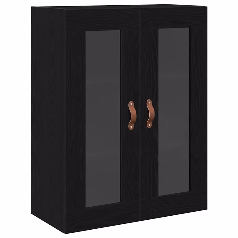 Armario de pared vidaXL en roble negro con puertas de cristal y estantes internos para salón o cocina, An: 69,5 cm, P: 34 cm, Al: 90 cm
