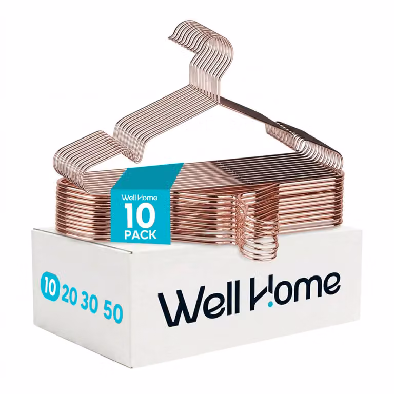 Pack de 10 perchas metálicas antideslizantes y de ahorro de espacio Wellhome en colores oro y rosa